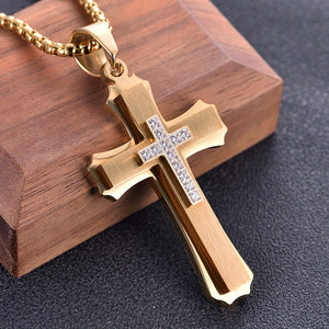 Men's Cross -Layer Necklace with Synthetic Cross Pendant