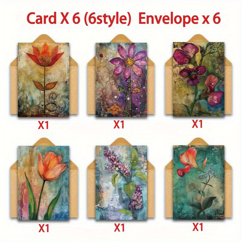 12 Spring Floral Greeting Cards Include 6 Cards and 6 Envelopes