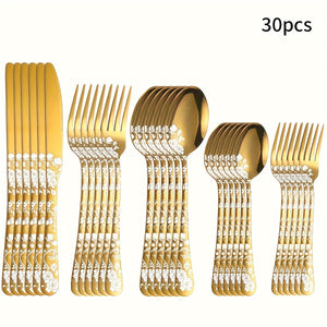 20/30/40pcs Elegant Golden Stainless Steel Cutlery Set