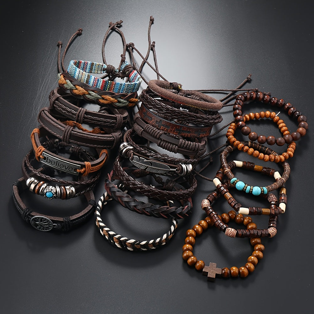 21pcs Vintage Braided Bracelet Set, Unisex Daily Decor Gift for Men and Women