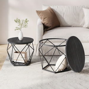 Coffee Table Set Of 2, Round Coffee & Side End Table