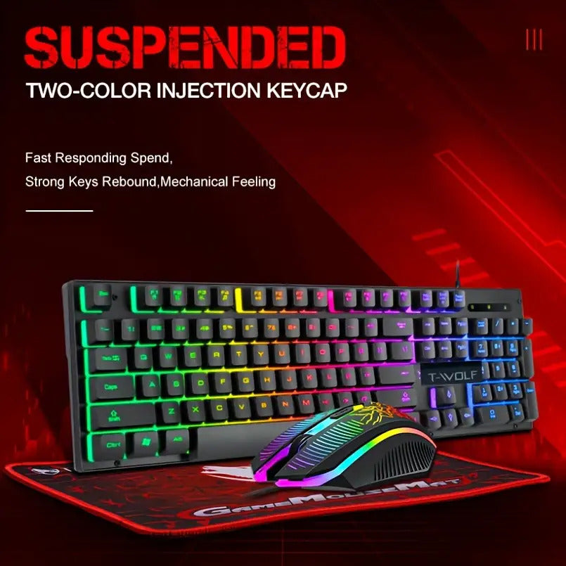 Comfortable Gaming Keyboard and Mouse Set with 3-in-1 Mouse Pad