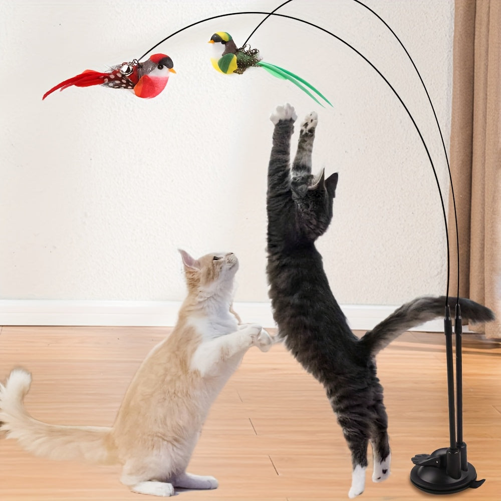 Interactive Cat Teasing Stick with Long Double Rod & Powerful Sucker Base