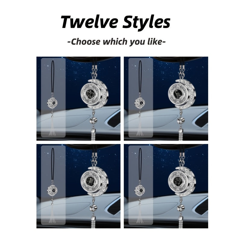 Elegant Crescent Moon Car Charm - Zodiac Series, Metal with Tassel & Bead Accents
