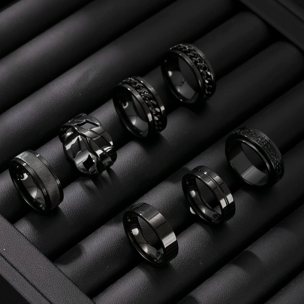 7pcs Stylish Stainless Steel Men's Rings Set |  Modern Jewelry, Durable Metal, Sleek Finish
