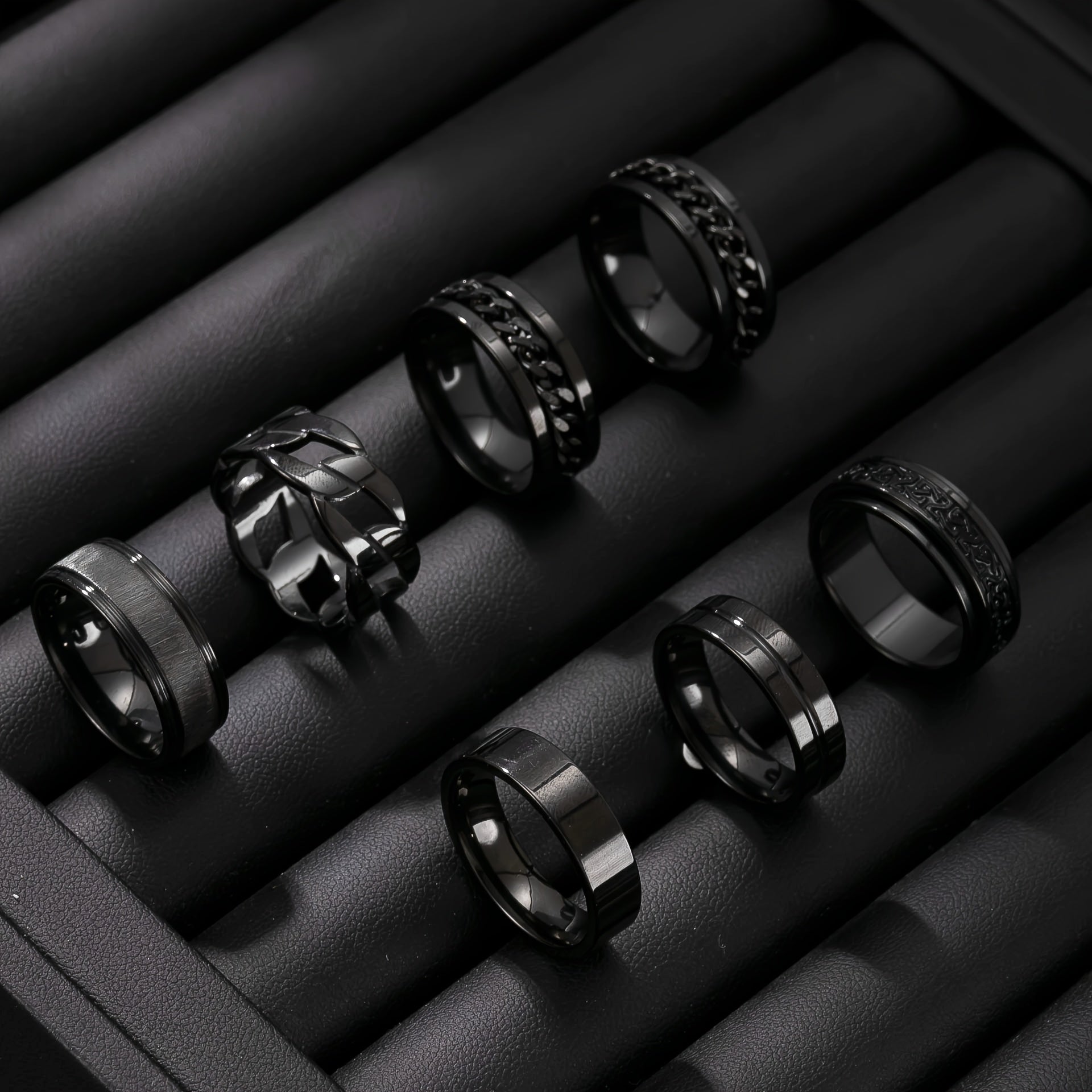 7pcs Stylish Stainless Steel Men's Rings Set |  Modern Jewelry, Durable Metal, Sleek Finish
