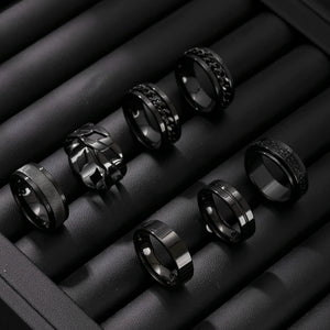 7pcs Stylish Stainless Steel Men's Rings Set |  Modern Jewelry, Durable Metal, Sleek Finish