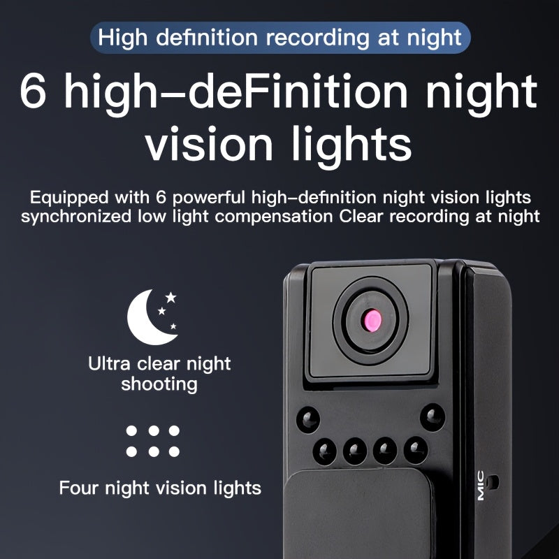 1080P Mini Camera - 180° Rotatable Lens - Motion Detection - Infrared Night Vision - USB Rechargeable