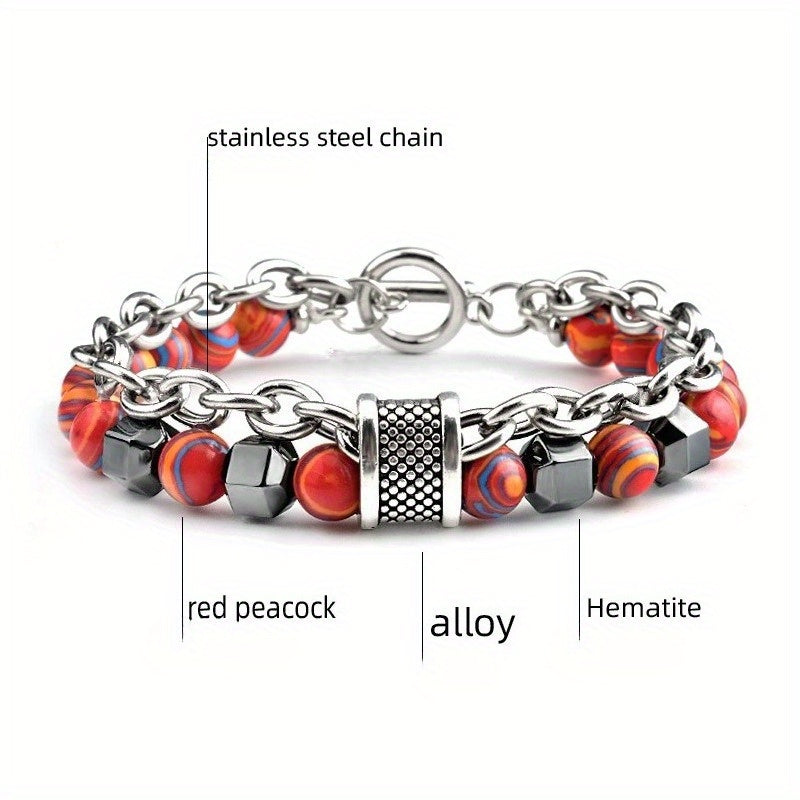 Two-Tiered Multi-Hued Malachite Bead Bracelet Featuring an O-T Clasp