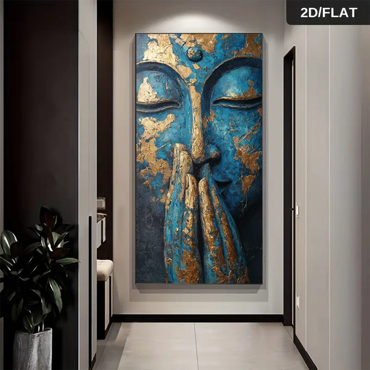 2D Flat, Large Modern Statue Canvas - Blue & Golden Hands