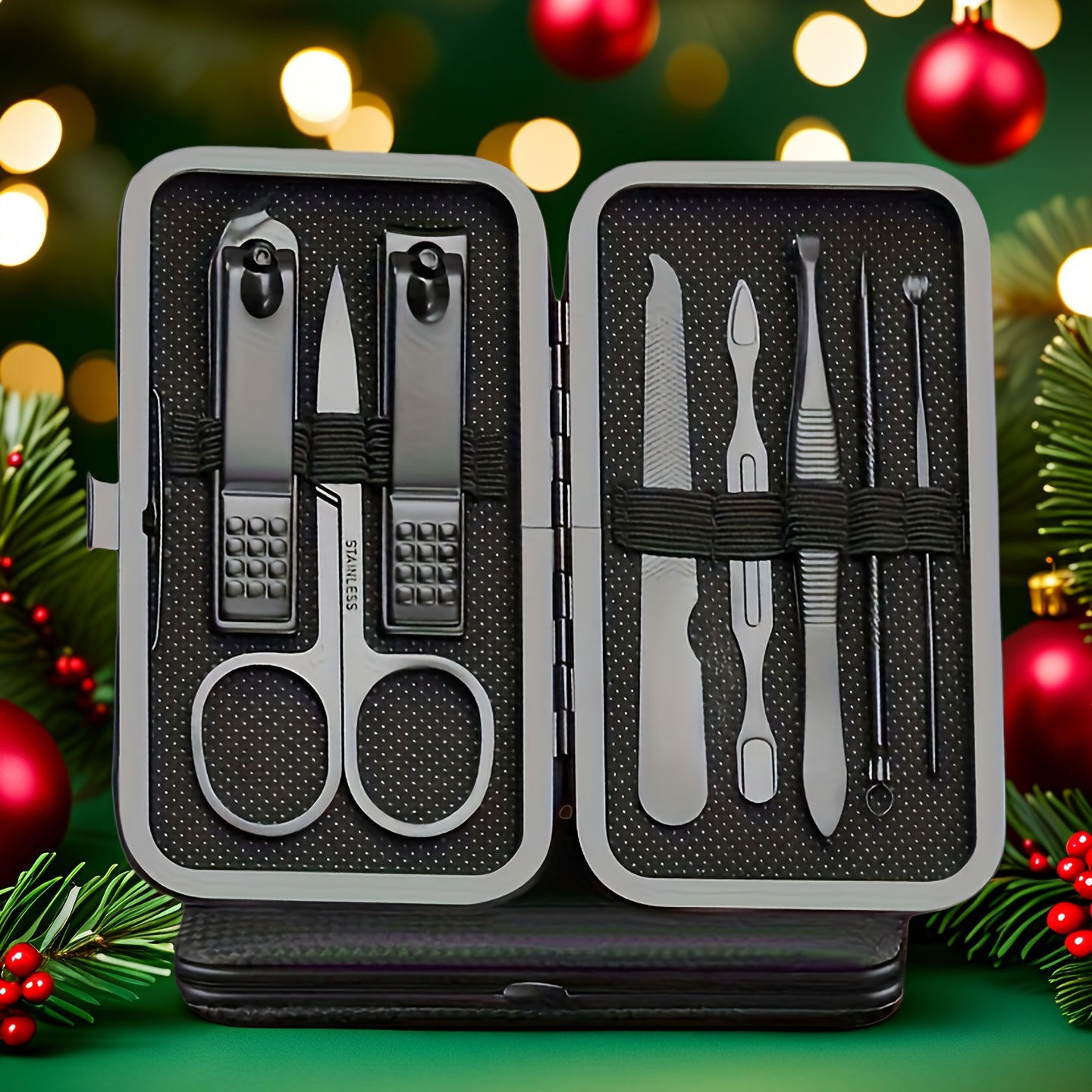Men's Black Stainless Steel 3-in-1 Nail Clipper Set with Storage Case