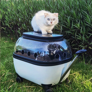 Large Capacity Cat Carrier with Rolling Wheels - Portable Pet Stroller for Outdoor Adventures