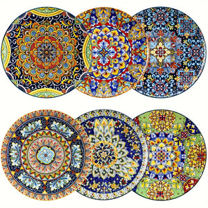 [Boho Dinner Plate] 6pcs Dinner Plate Porcelain Boho Style 10.5 Inch Plate
