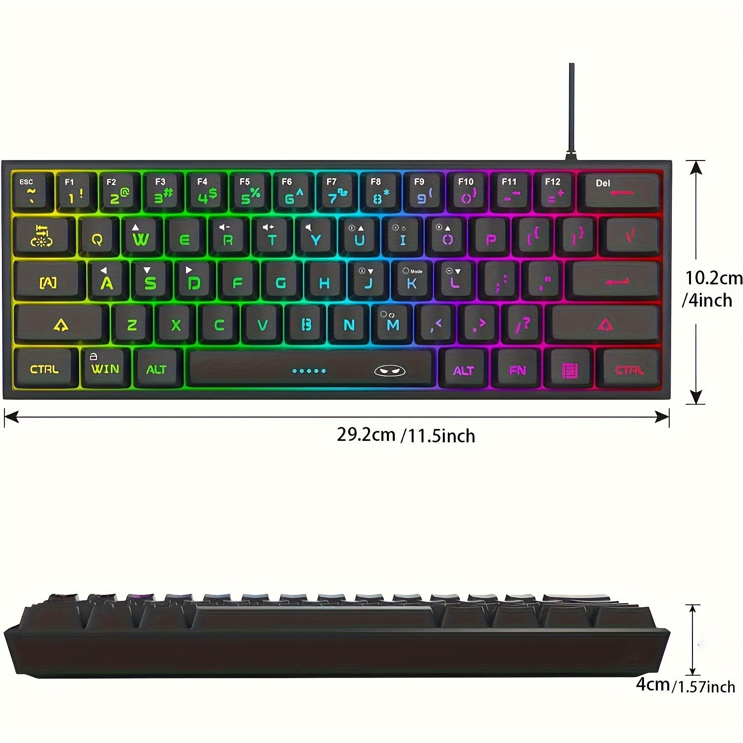 Mini 60% Gaming/Office Keyboard, Keycap Type Wired RGB Backlit Compact Computer Keyboard