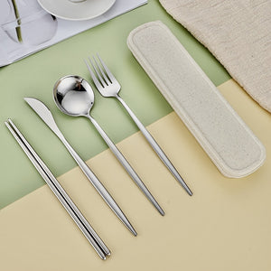4pcs Stainless Steel Cutlery Set with Portable Cutlery Box
