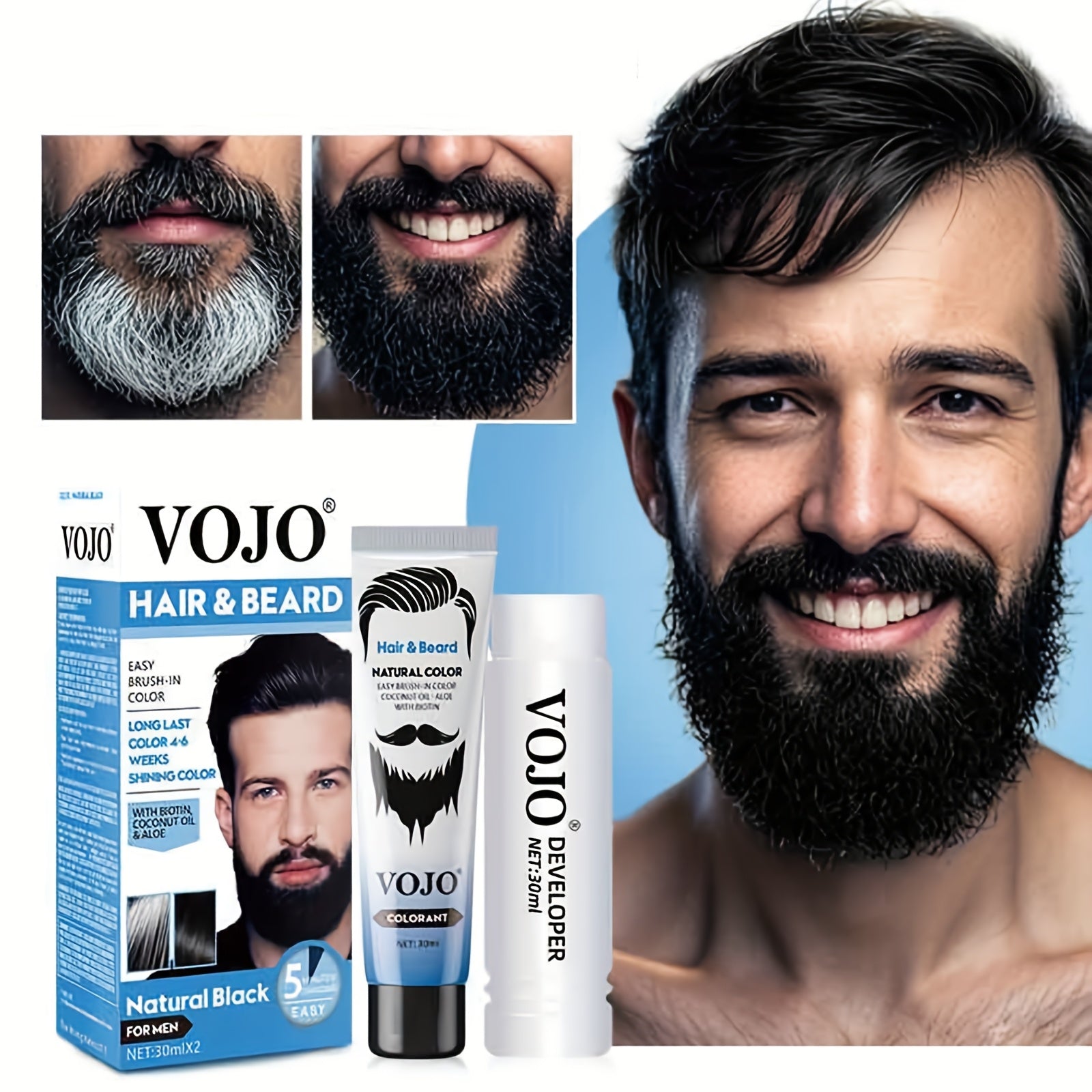 Hair Dye for Men's Beards - Mild Formula, Easy to Use
