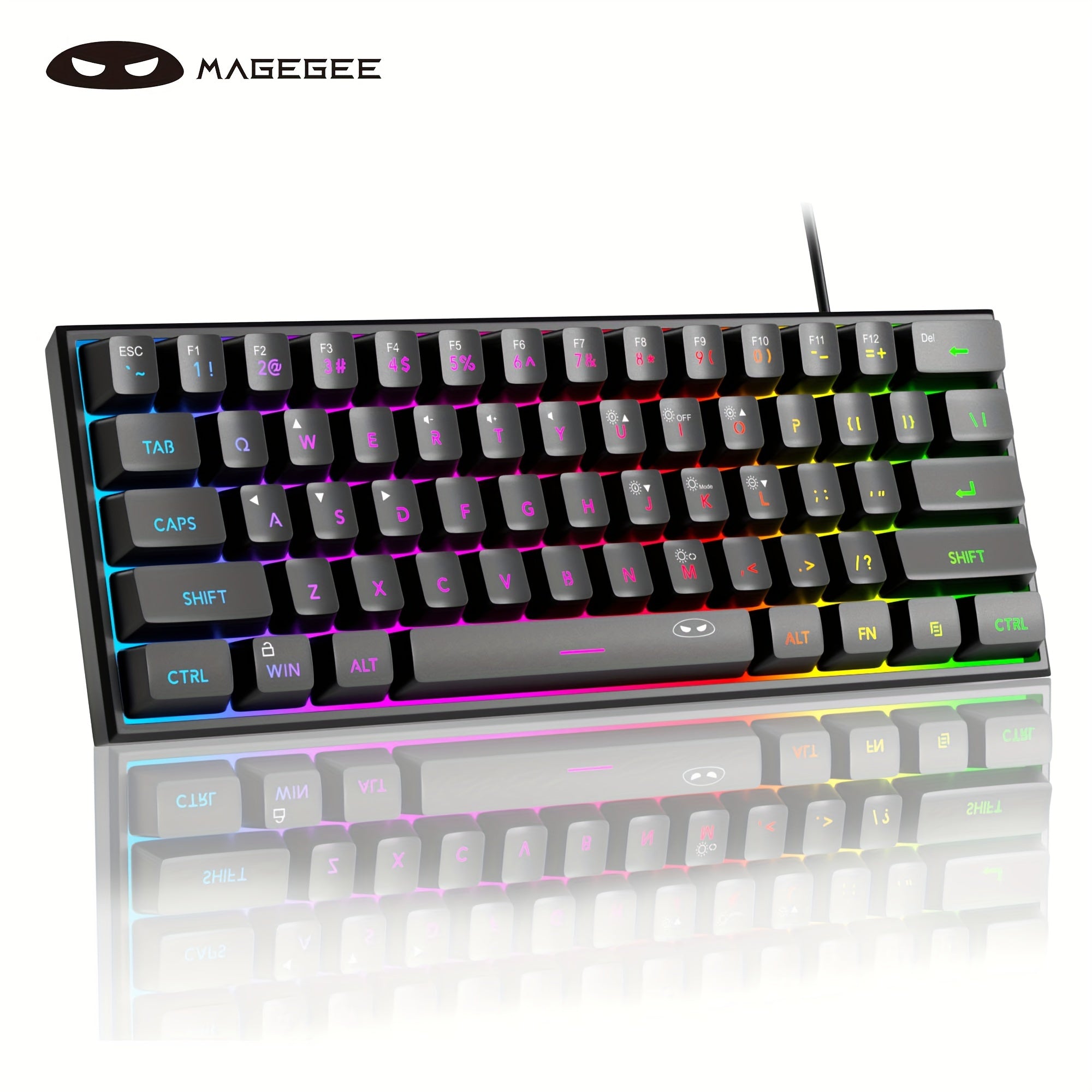 Mini 60% Gaming/Office Keyboard, Keycap Type Wired RGB Backlit Compact Computer Keyboard