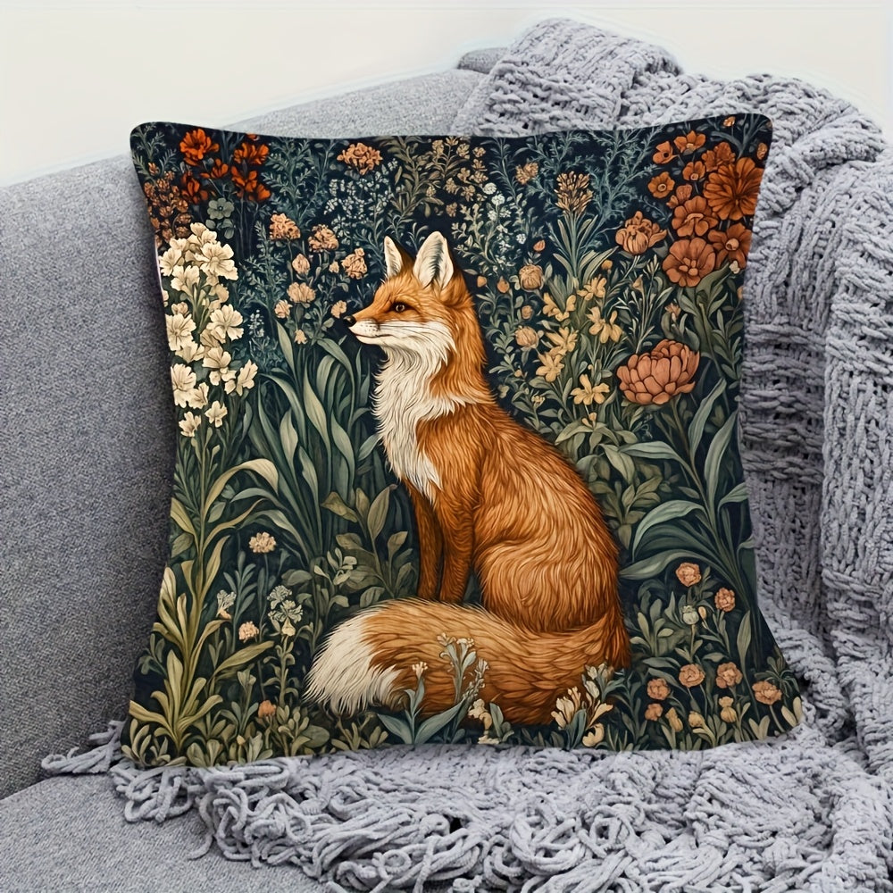 1pc William Morris Fox & Floral Decorative Pillowcase Suitable for Sofa Bed Chair