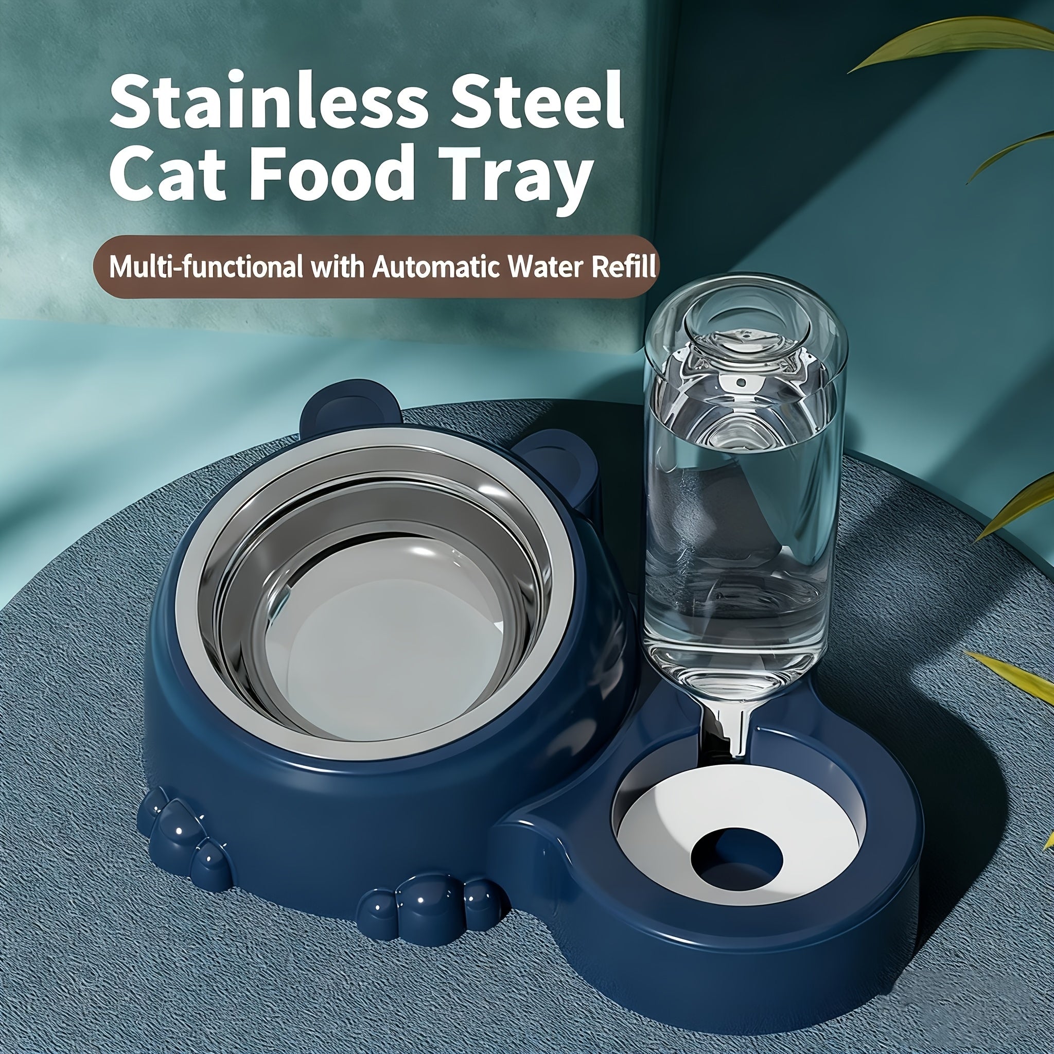 Anti-Tip Automatic Feeding & Water Dispensing Pet Food Bowl with Sloped Edges & Heavy-Duty PP/Stainless