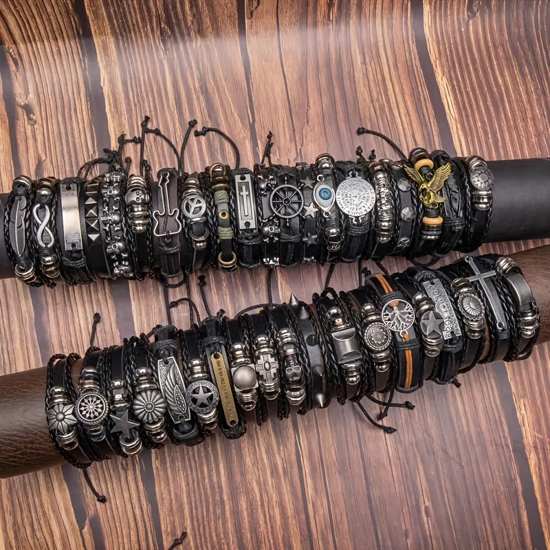 10pcs Mixed Color Punk Style 's Bracelet Set, PU Leather Braided Trendy Versatile Valentine's Day Gift for Boyfriend, for Teenager