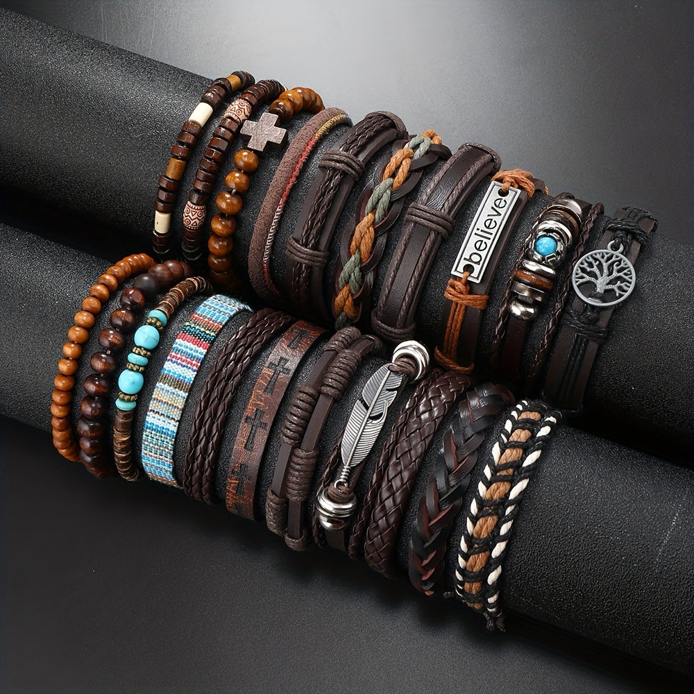 21pcs Vintage Braided Bracelet Set, Unisex Daily Decor Gift for Men and Women