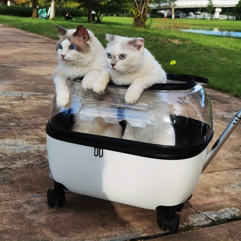 Large Capacity Cat Carrier with Rolling Wheels - Portable Pet Stroller for Outdoor Adventures