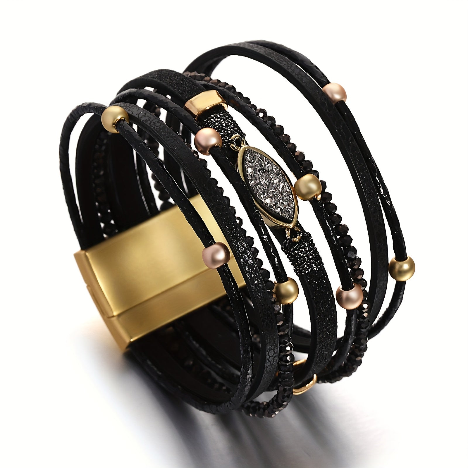 1pc Boho Resin Stone & Synthetic Leather Multilayer Wrap Bracelet for Women