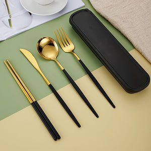 4pcs Stainless Steel Cutlery Set with Portable Cutlery Box