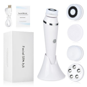 4-in-1 Electric Facial Cleansing Brush with Interchangeable Heads