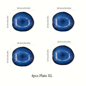 4pcs Cat Eye Blue Color Nordic Ceramic Dinnerware