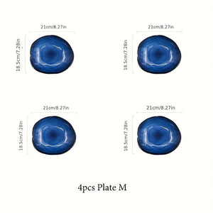 4pcs Cat Eye Blue Color Nordic Ceramic Dinnerware