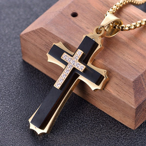 Men's Cross -Layer Necklace with Synthetic Cross Pendant