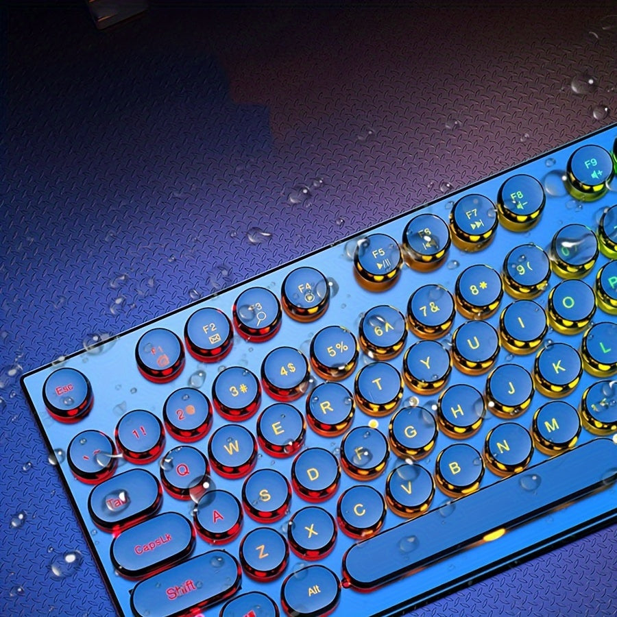 Hot Mechanical Keyboard - Wired Retro Round Key Keyboard External Keyboard And Mouse Office USB Keyboard