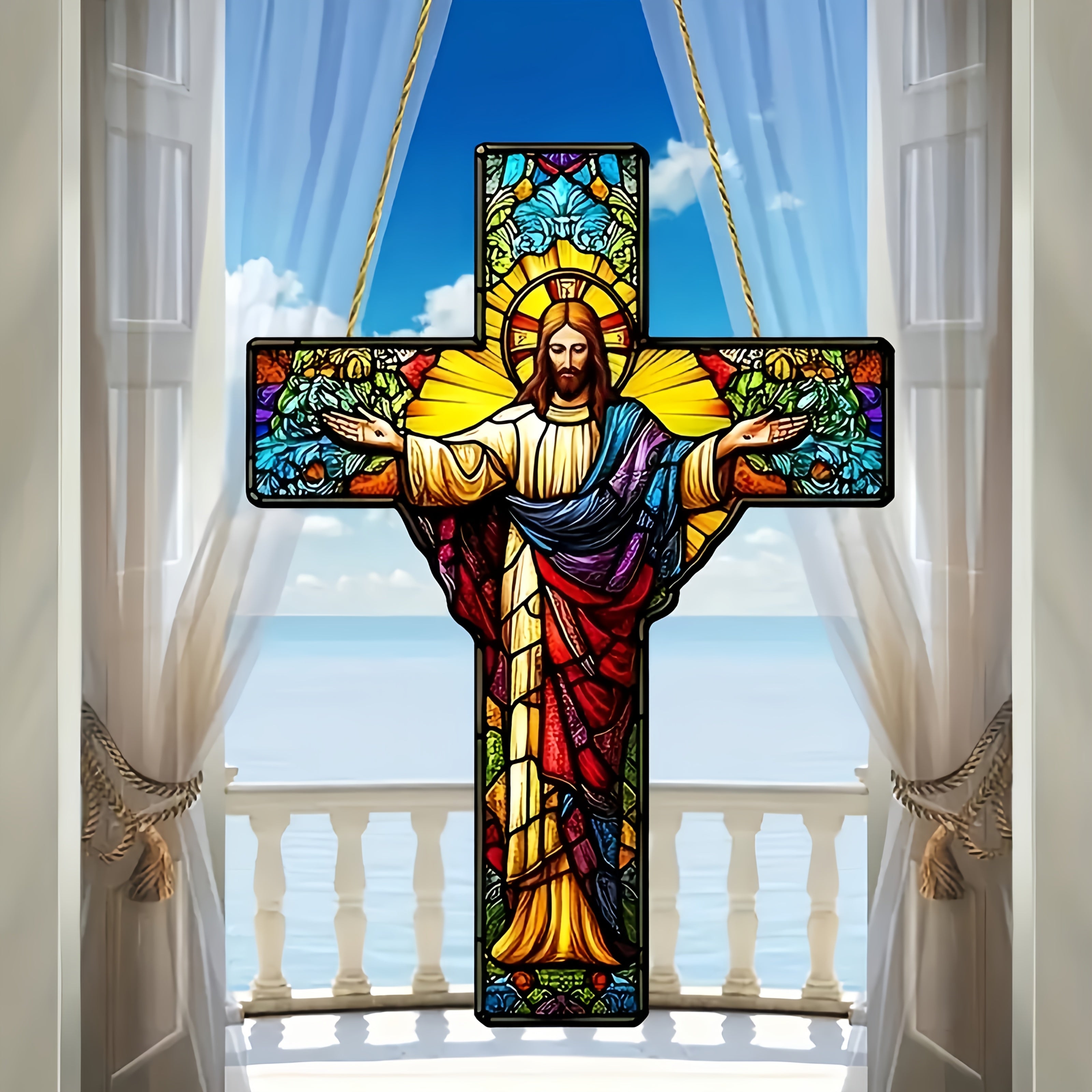 2D Flat, 2D Flat Acrylic "Cross" Hanging Ornament - Sun Catcher for Christmas and Easter