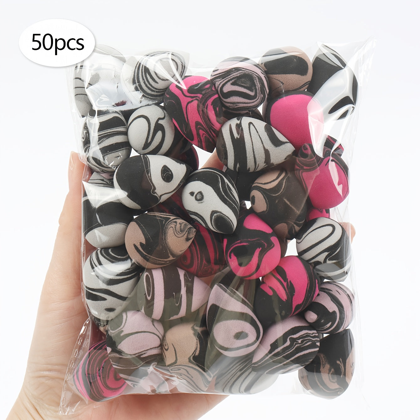 Dual-Color Mini Makeup Sponges Available in Packs of 10, 20, 30, 50, Or 100.