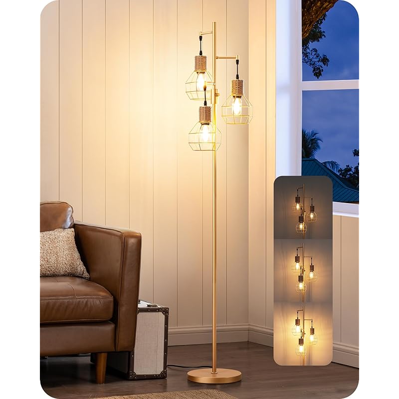 Dimmable Industrial Farmhouse Floor Lamp with 3 Adjustable-Color