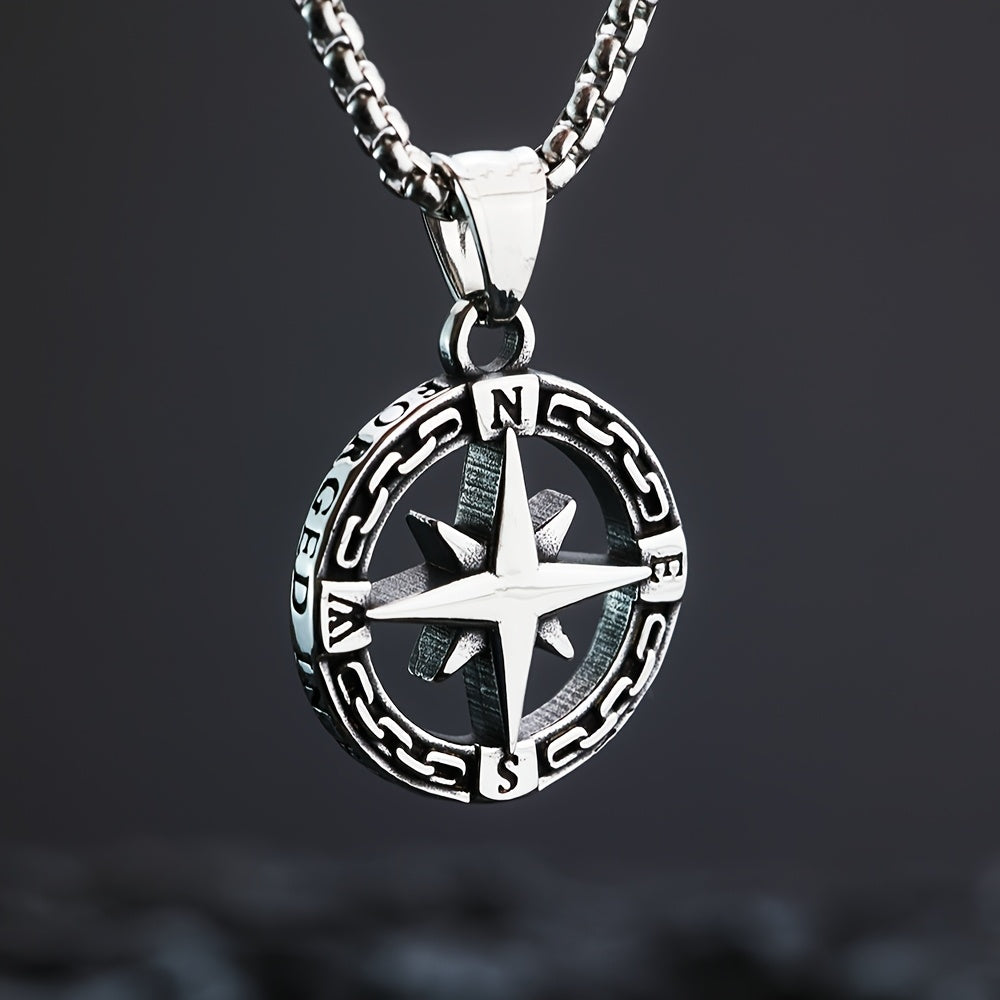 1pc Titanium Steel Cast Hollow Compass Pendant Necklace | Suitable for Men and Women, Jewelry Gift for Sailors