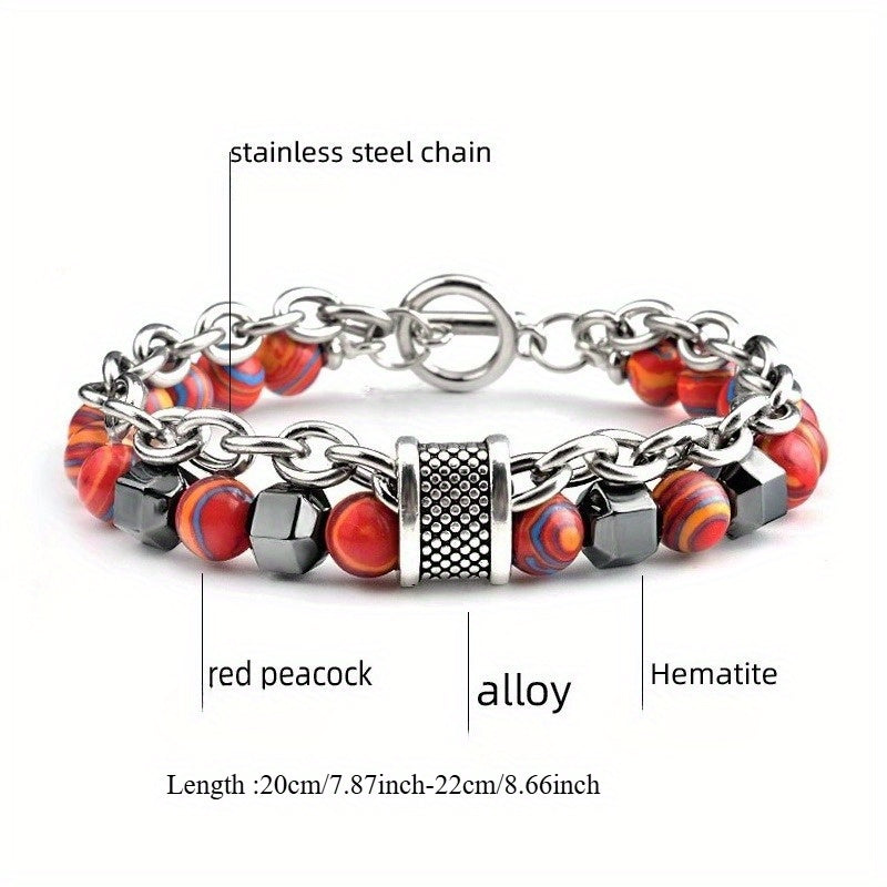 Two-Tiered Multi-Hued Malachite Bead Bracelet Featuring an O-T Clasp