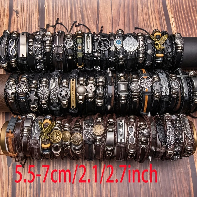 10pcs Mixed Color Punk Style 's Bracelet Set, PU Leather Braided Trendy Versatile Valentine's Day Gift for Boyfriend, for Teenager