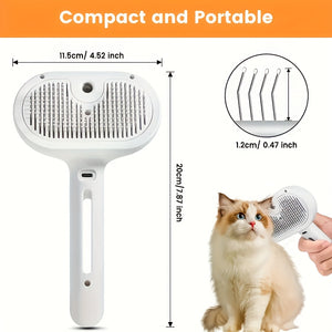 3-in-1 Cat Steam Brush with USB Charging, Stainless Steel Bristles & Release Button