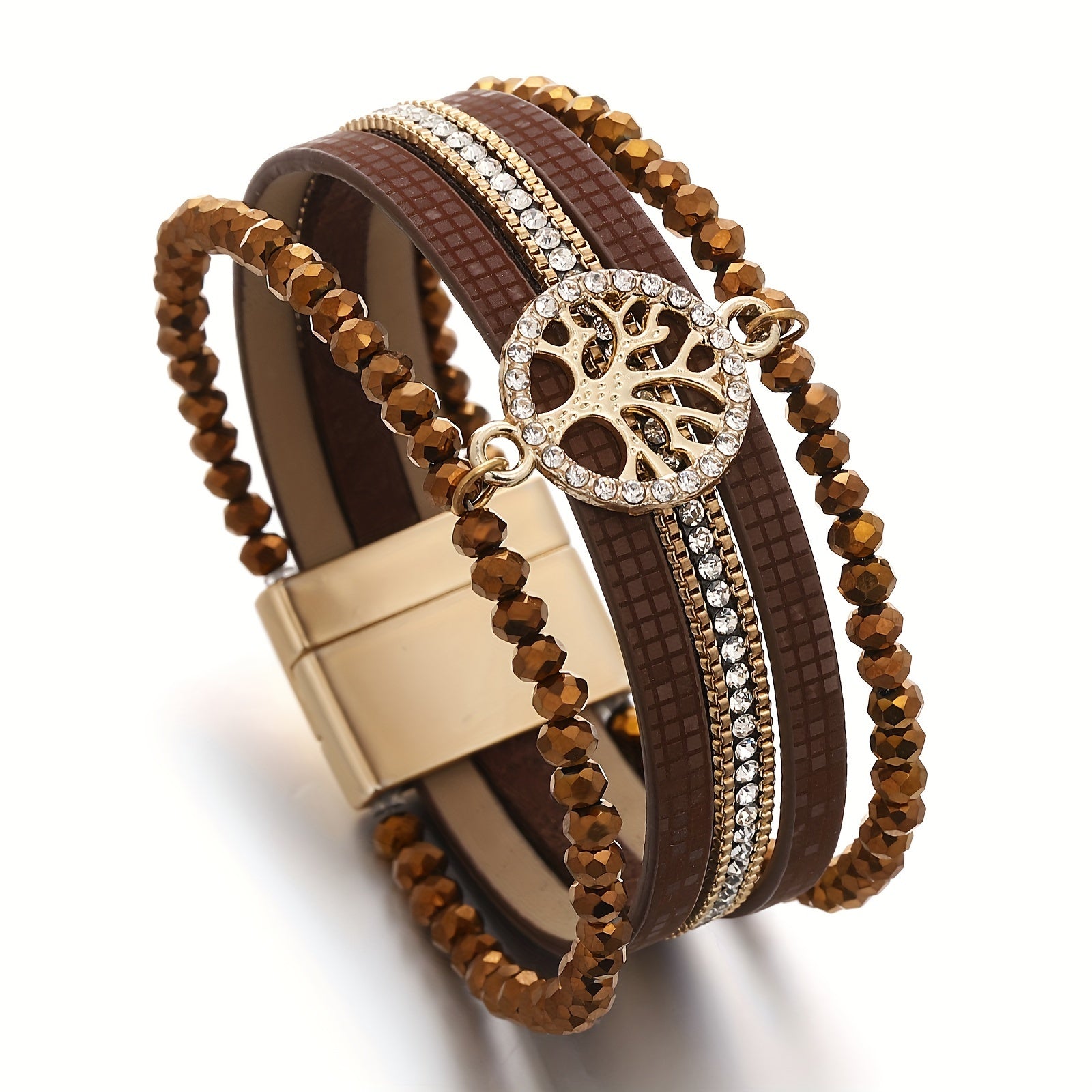 One Piece of Bohemian-Style Faux Leather Wrap Bracelets Featuring a Tree of Life Charm