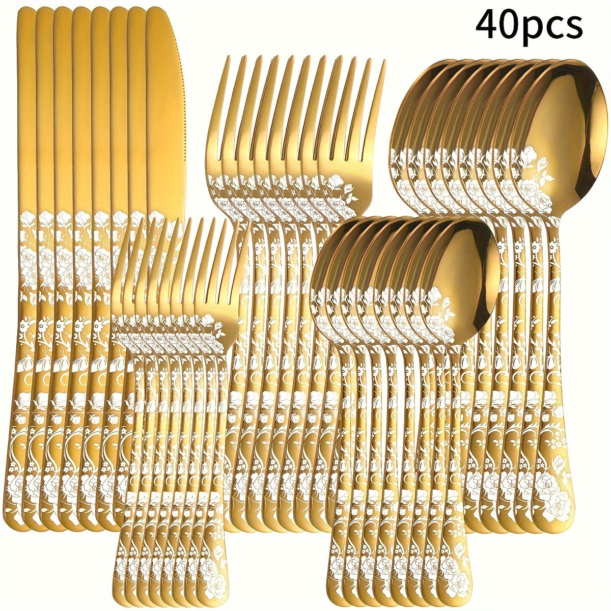20/30/40pcs Elegant Golden Stainless Steel Cutlery Set