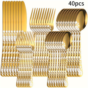 20/30/40pcs Elegant Golden Stainless Steel Cutlery Set