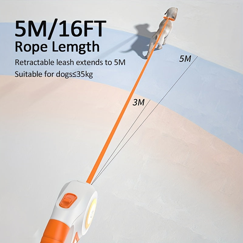 ROJECO 16ft Retractable Dog Leash with LED Flashlight - Hands-Free