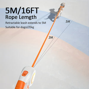 ROJECO 16ft Retractable Dog Leash with LED Flashlight - Hands-Free