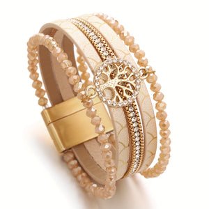 One Piece of Bohemian-Style Faux Leather Wrap Bracelets Featuring a Tree of Life Charm