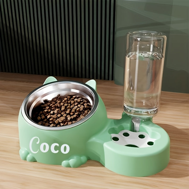 Anti-Tip Automatic Feeding & Water Dispensing Pet Food Bowl with Sloped Edges & Heavy-Duty PP/Stainless