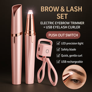 Two-Piece Women'S Beauty Set - Electric Eyebrow Trimmer + Electric Eyelash Curler - USB-C Charging with Accessories