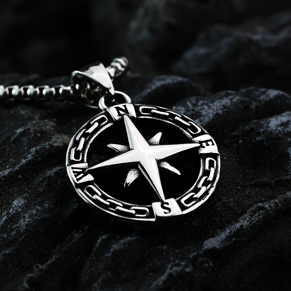 1pc Titanium Steel Cast Hollow Compass Pendant Necklace | Suitable for Men and Women, Jewelry Gift for Sailors