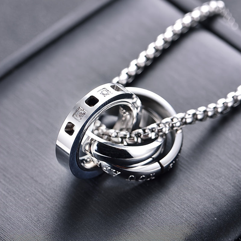 Alpaca 3-Ring Stainless Steel Pendant Necklace for Men